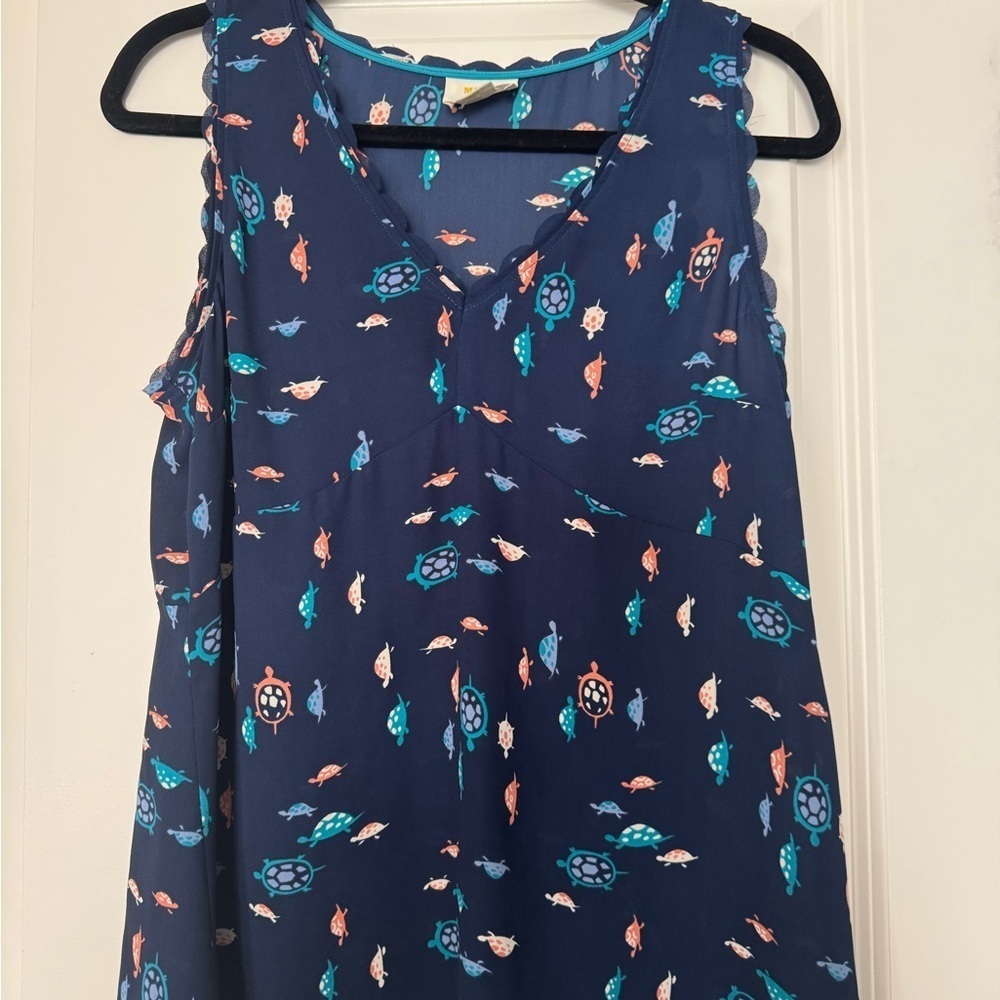Anthropologie Maeve Sleeveless Scalloped Navy Turtle Top Size 8 - Picture 2 of 5